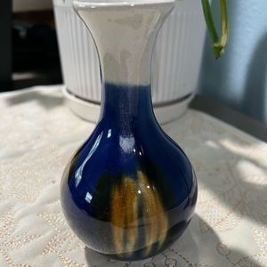 small vintage art pottery Bud vase blue